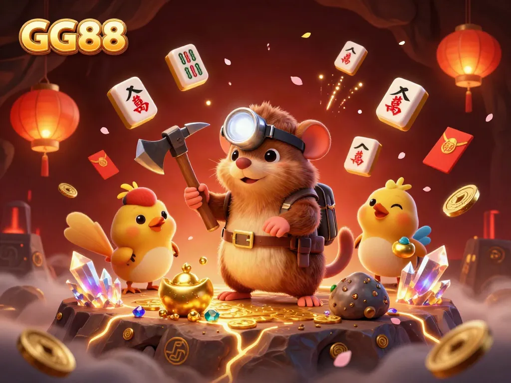 Experience the excitement at GG88 with a treasure hunter mole's thrilling adventure amidst a vibrant casino setting.