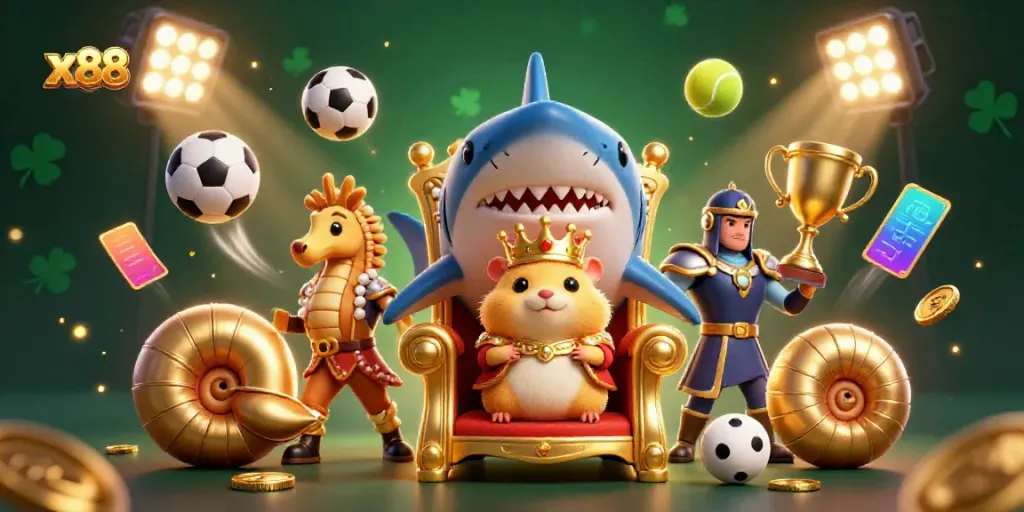Experience thrilling gameplay at xx88 with a dynamic scene of a hamster king amid sports elements.