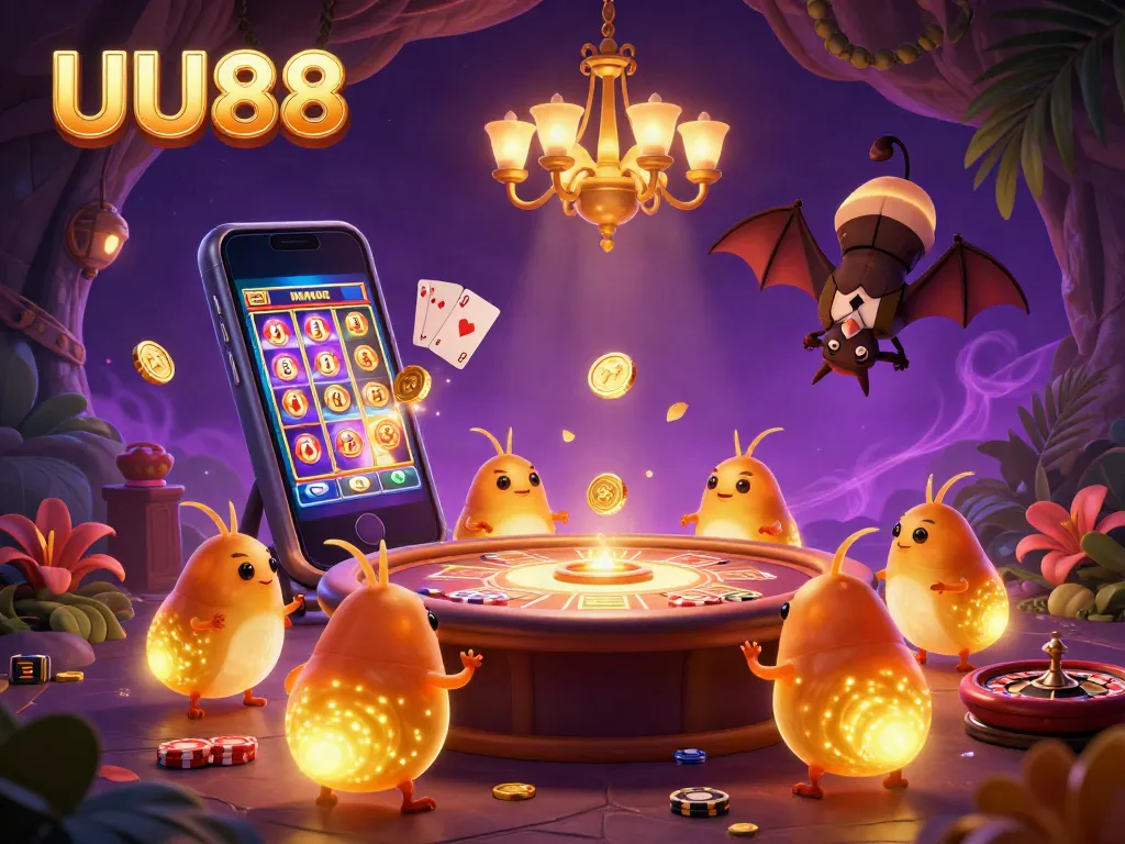 Experience thrilling gameplay at UU88 with vibrant casino elements and glowworms illuminating the scene.