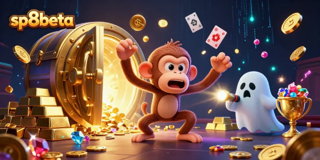 Experience the thrill of sp8beta with a ghost-hunting puppy tracking a playful poltergeist monkey in a haunted casino.
