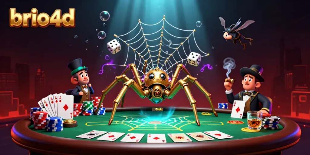 Experience thrilling gameplay with brio4d in this dynamic poker-themed illustration featuring steampunk elements.