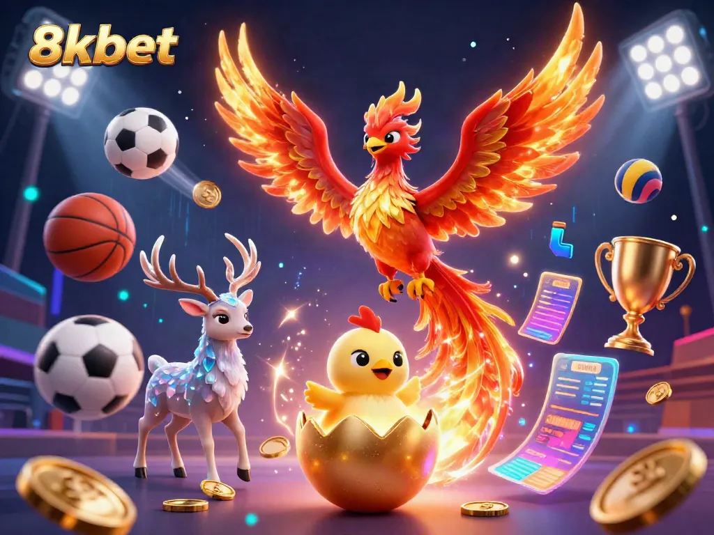 Experience the thrill of 8xbet with vibrant characters and dynamic sports elements in a captivating illustration.