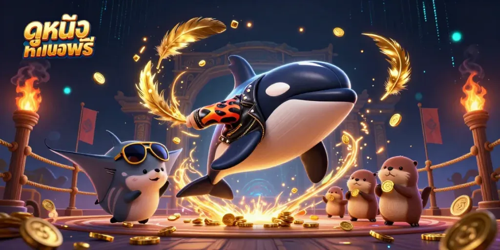 Engaging scene illustrating ดูหนังออนไลน์ฟรี with cartoon characters and casino elements in vibrant colors.
