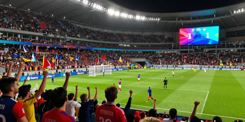 Exciting TOP10 สโมสร football match scene with players, cheering fans, and vibrant stadium atmosphere.