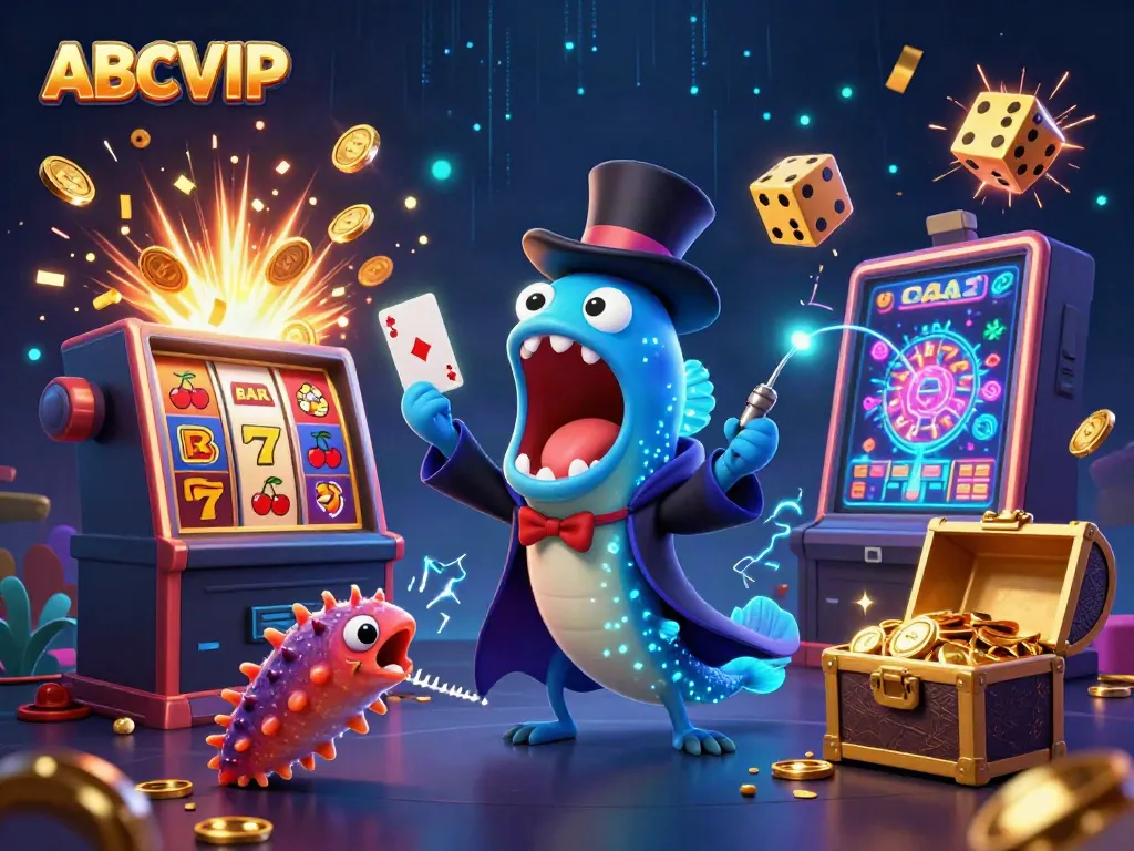 Experience thrilling gambling at ABCVIP featuring vibrant characters and dynamic casino elements.