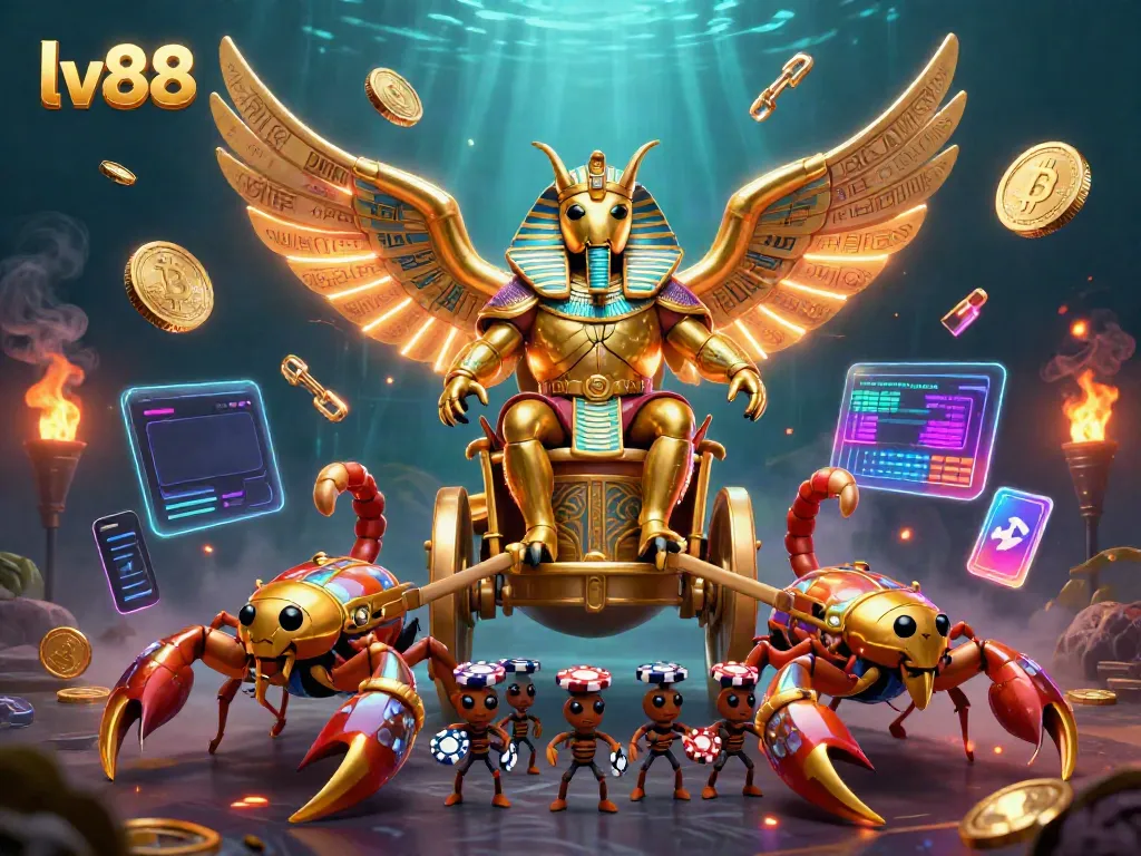 Experience the vibrant riches of lv88 with a dynamic casino-themed 3D illustration of gaming action.