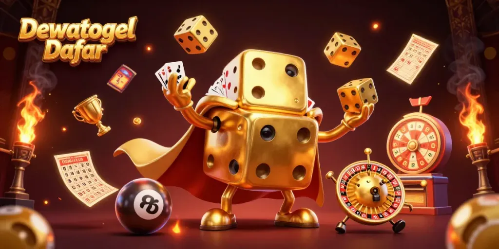 Dewatogel Daftar showcases vibrant lottery action with dynamic 3D characters and game elements.
