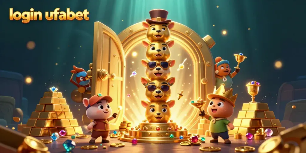 Engage in thrilling adventures with login ufabet surrounded by a dynamic casino scene filled with treasures.