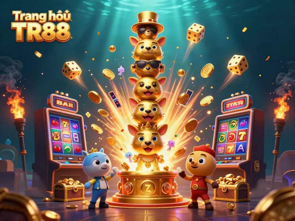 Engage with the vibrant gambling scene at Trang chủ TR88, featuring a golden totem and jackpot thrills.
