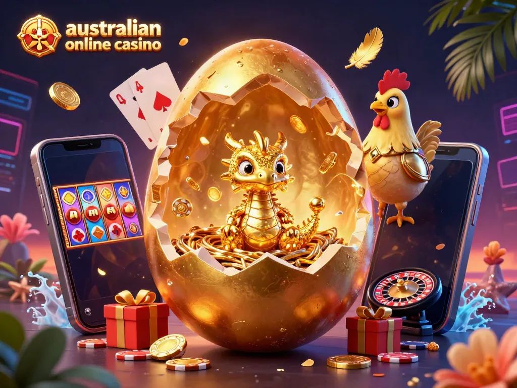 Experience the thrill of australian online casino games with a dazzling golden dragon scene.