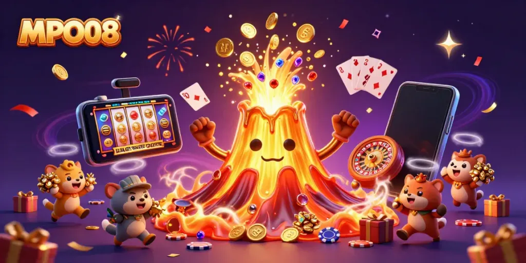 MPO08 offers thrilling live casino gaming experiences as the golden volcano erupts with treasure.