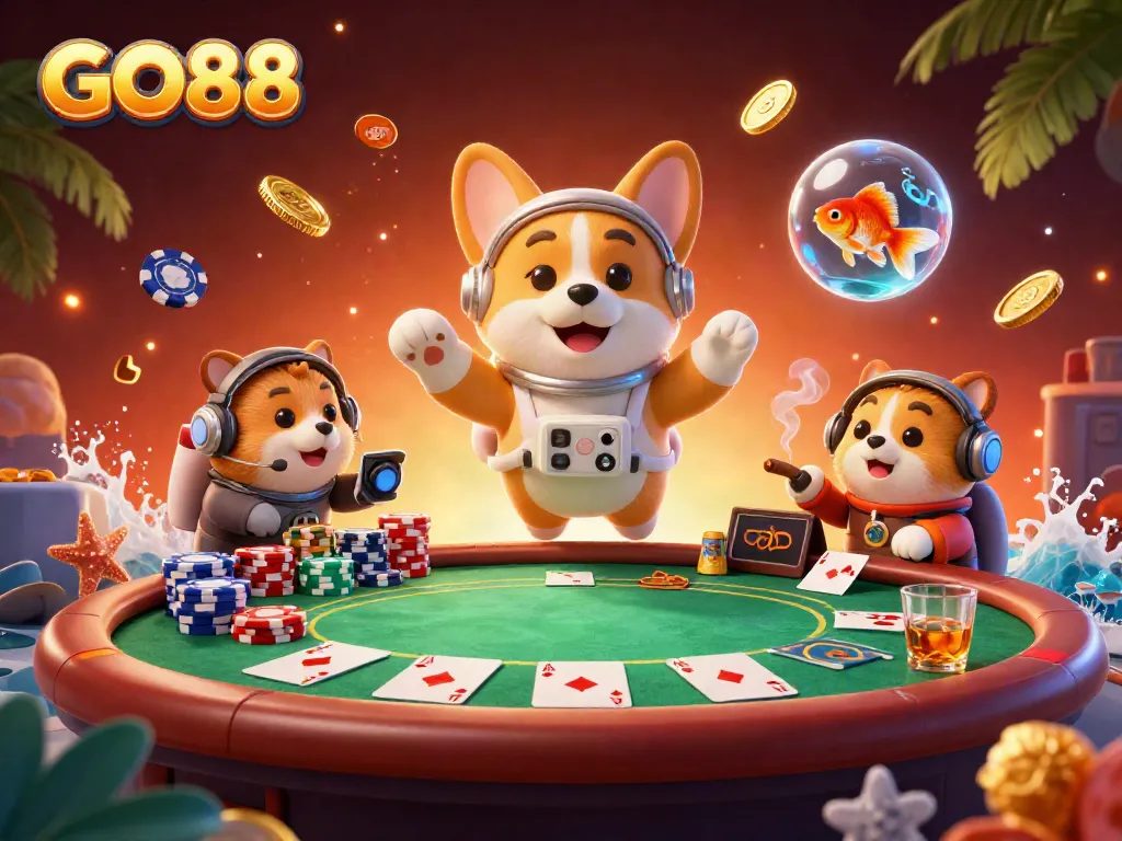 Experience exhilarating gaming at GO88 with 3D characters in a vibrant casino scene.