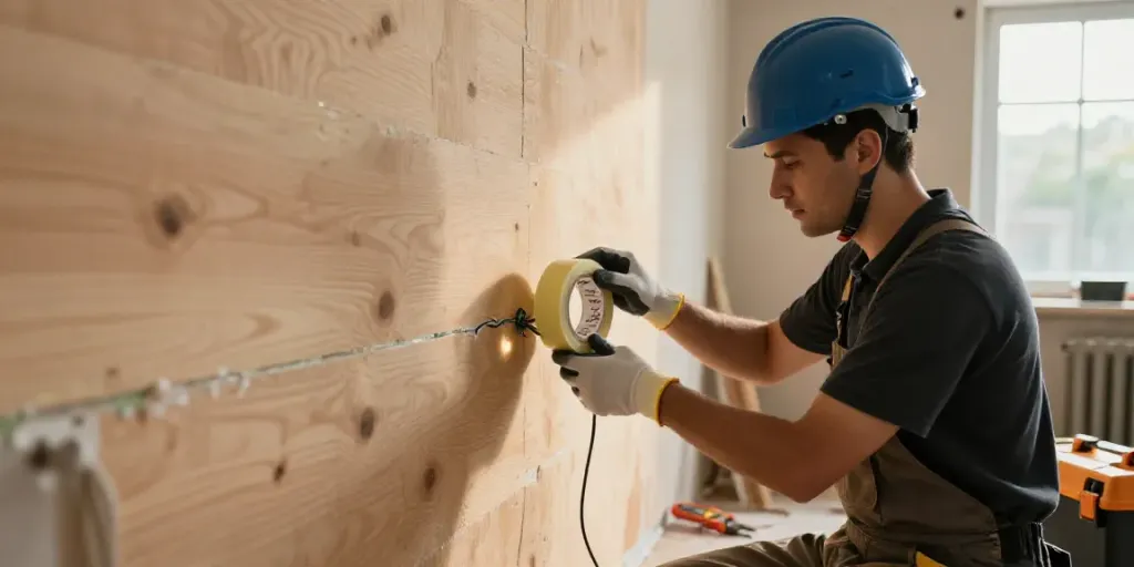 Electrician using Super33 Daftar electrical tape during home renovation.