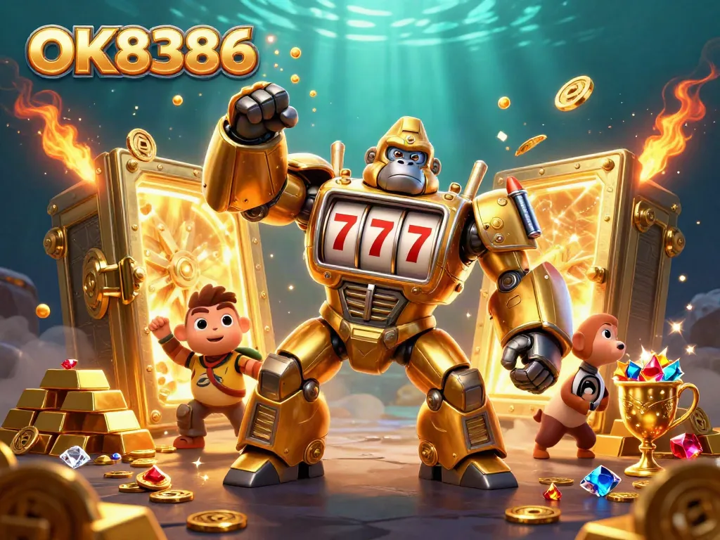Engage with OK8386 while experiencing an exciting casino adventure with our golden gorilla mech!