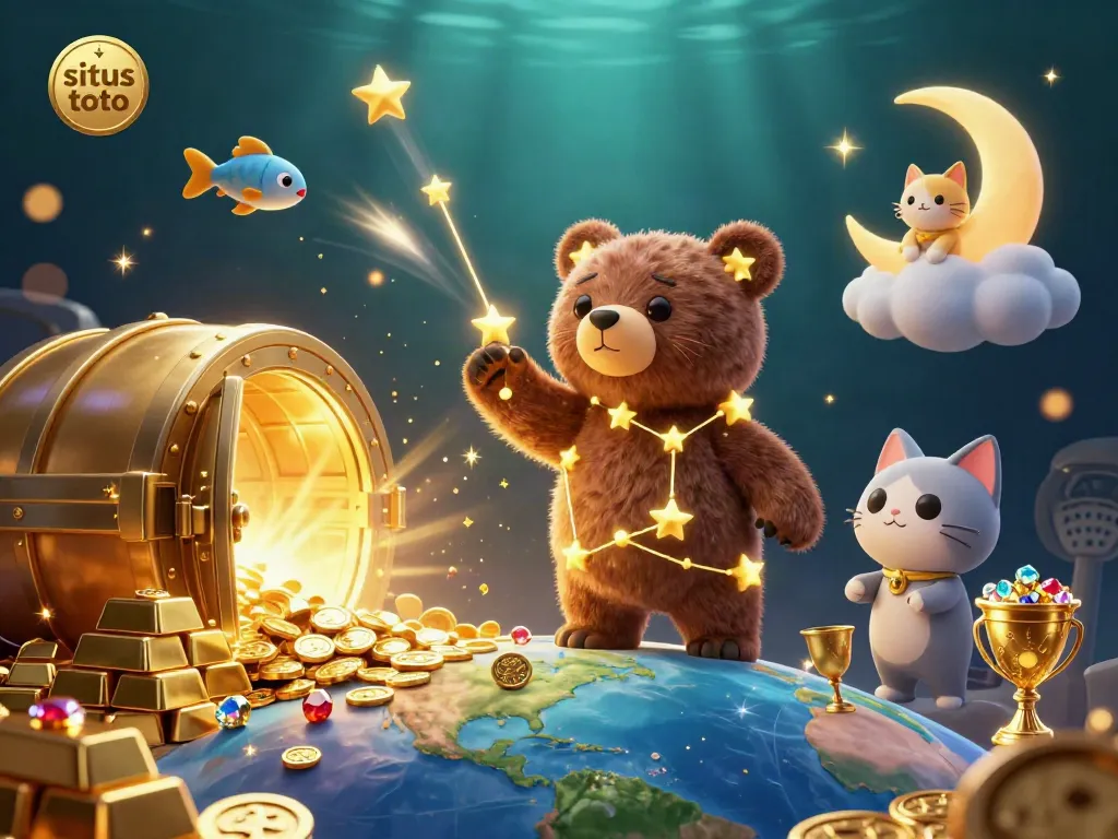 Engage with "situs toto" in a 3D illustration showcasing gambling elements surrounded by treasures.