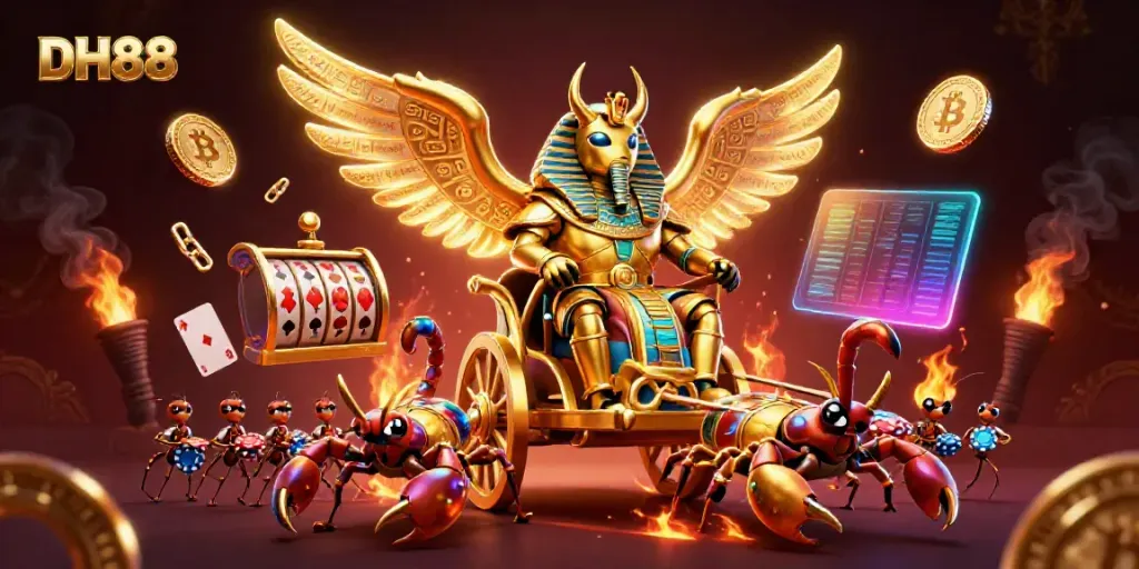 Engage with thrilling DH88 action in a vibrant, high-stakes gaming scene filled with lively characters and colorful casino elements.