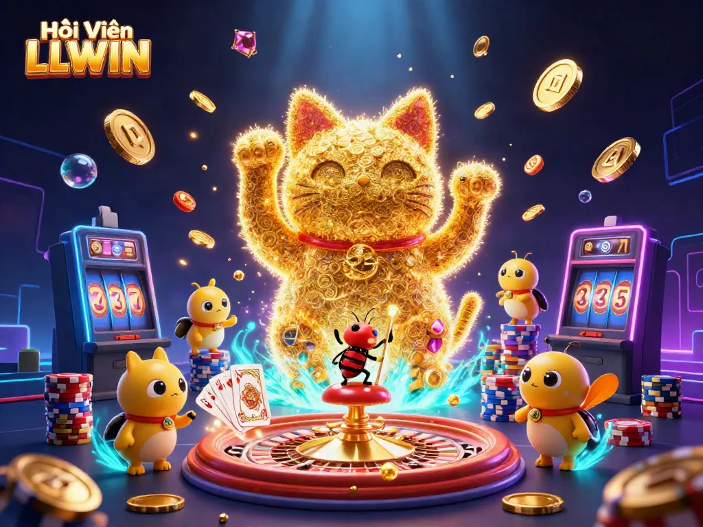 Engage in thrilling gameplay with Hội Viên LLWIN's vibrant casino art showcasing dynamic characters and rich symbols.