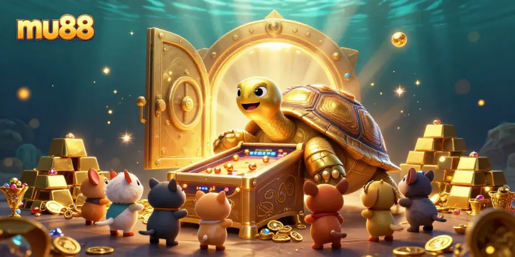 Experience thrilling gameplay at mu88 with a vibrant casino scene filled with excitement and golden treasures.