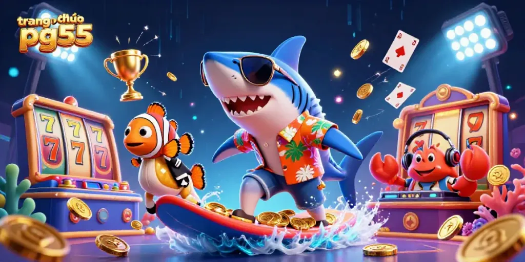 Experience vibrant thrills at trang chủ pg55 with a dynamic 3D casino illustration featuring captivating characters.
